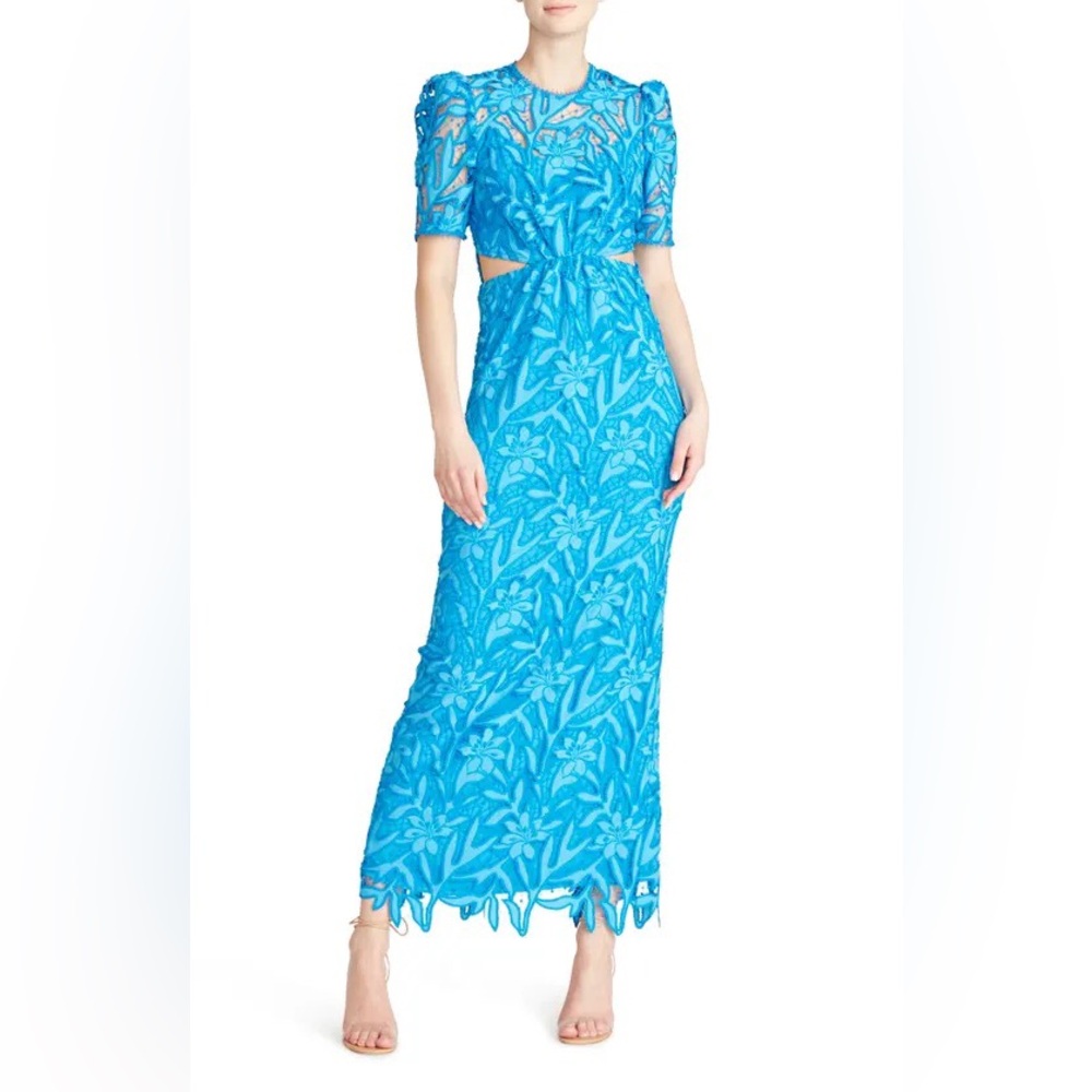 MONIQUE LHUILLIER 
Cutout Guipure Lace Midi Dress